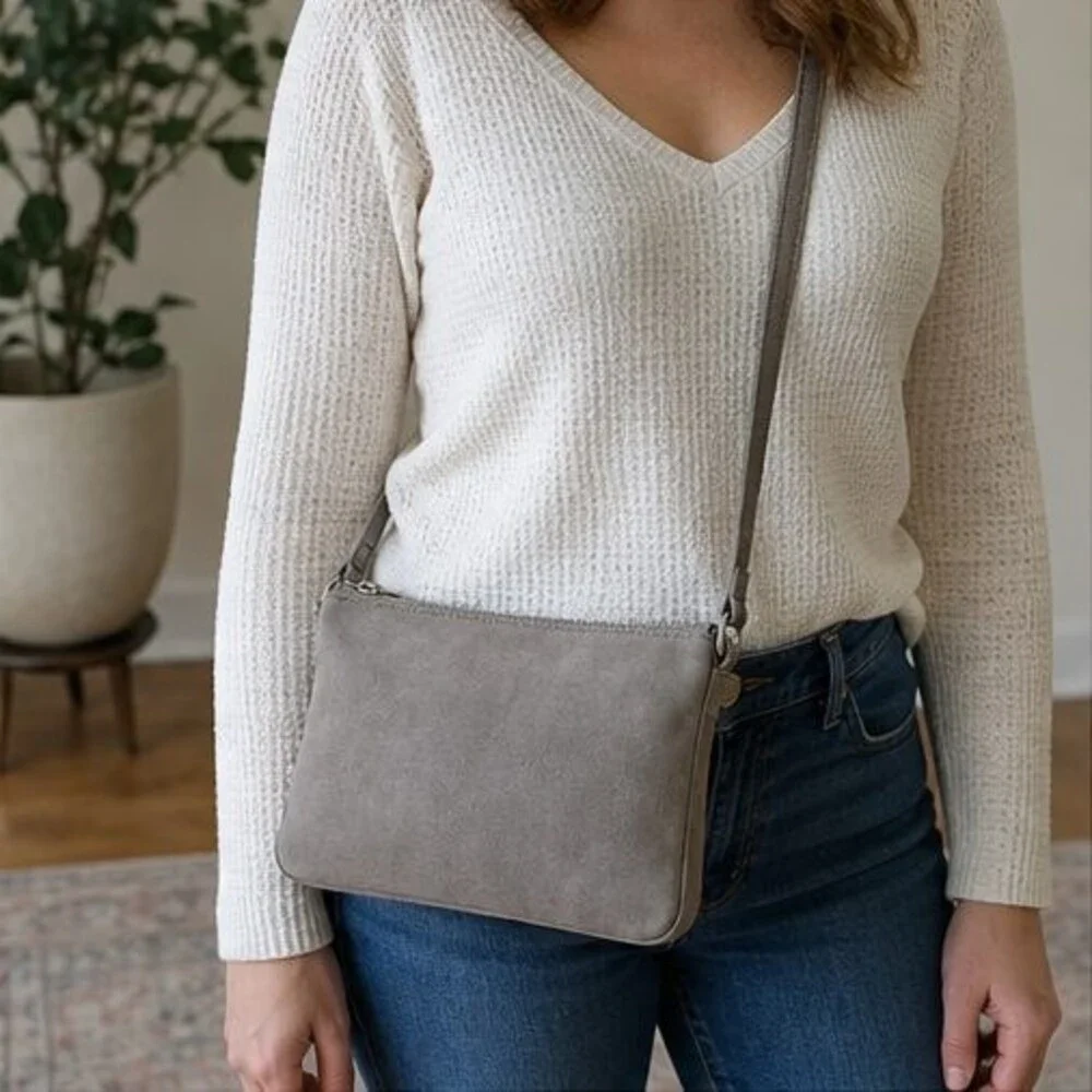 Stone Suede Crossbody Bag